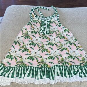 Floral Sundress with Green Gingham Trim